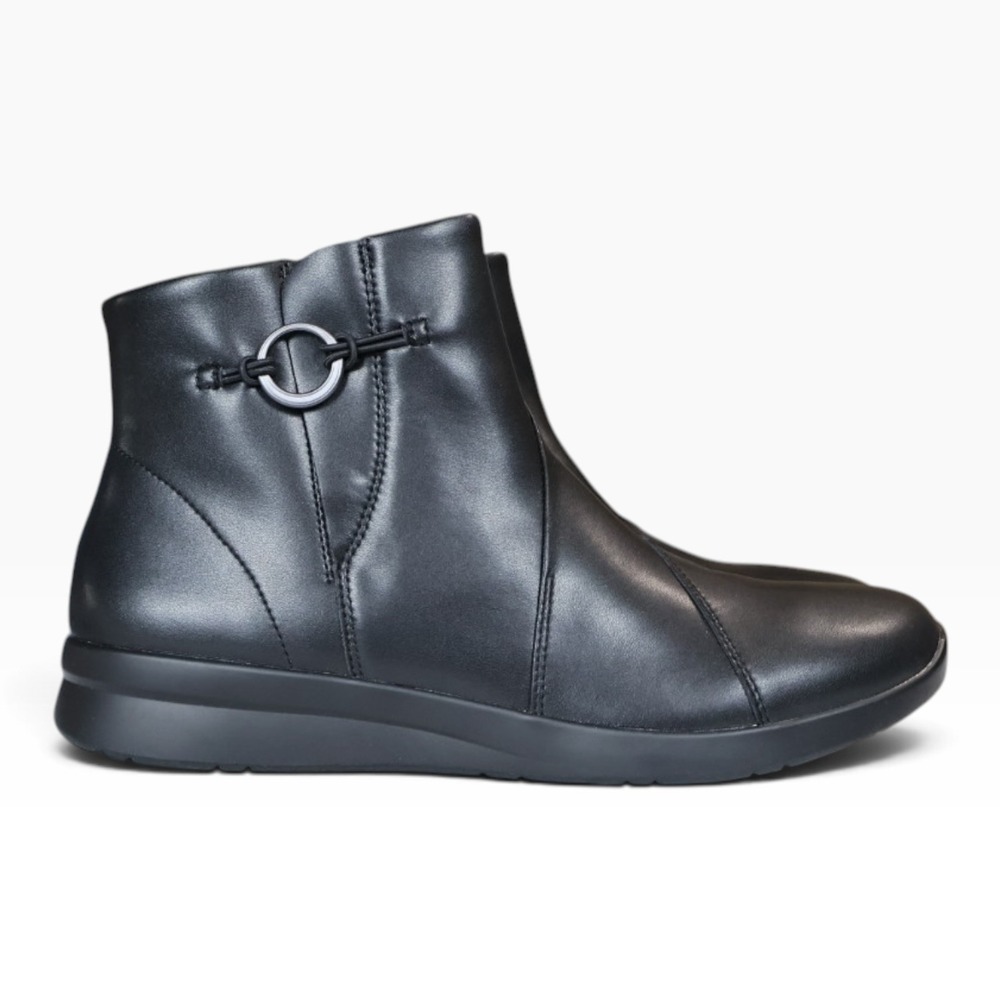 Black Leather Ankle Boots Slip On Side Zip Clarks Ellowyn Deva Wedge Comfort 12M